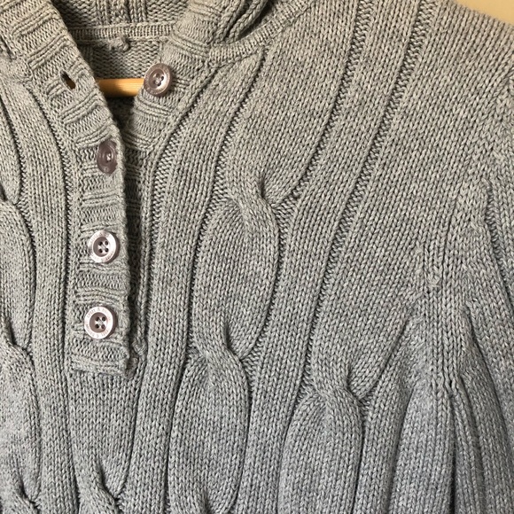 Heather Gray Cable Knit Sweater Hoodie - Picture 4 of 6